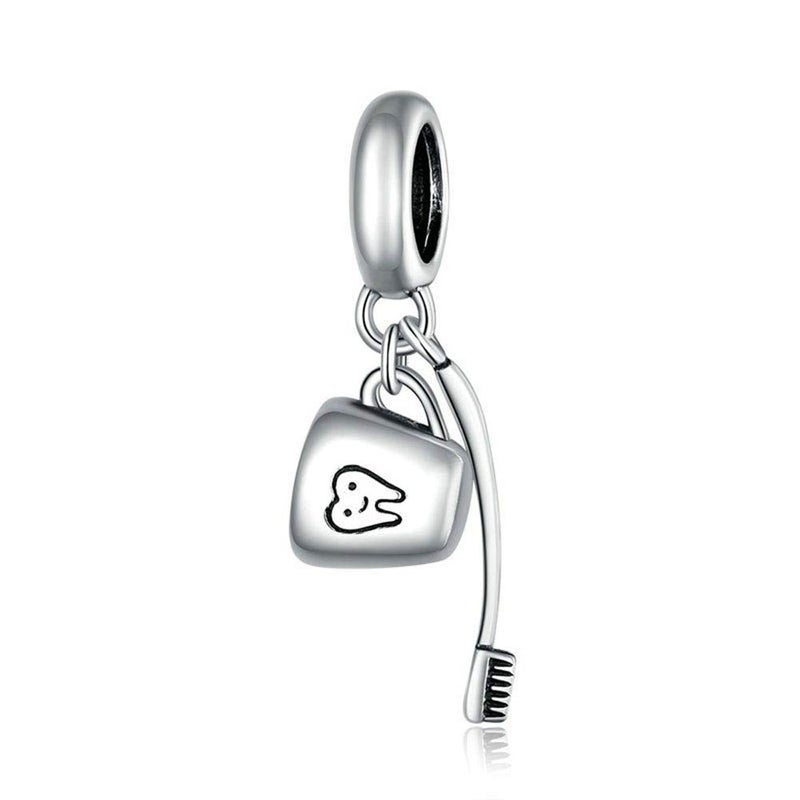 LAMOONY Toothbrush Charm 925 Sterling Silver Tooth Bead for Pandora Charm Bracelet Gift for Anniversary Love Birthday Christmas Day (Toothbrush) - Image 1